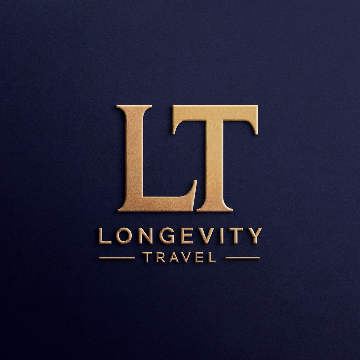 Das Longevity travel Logo gold auf blauem hintergrund
